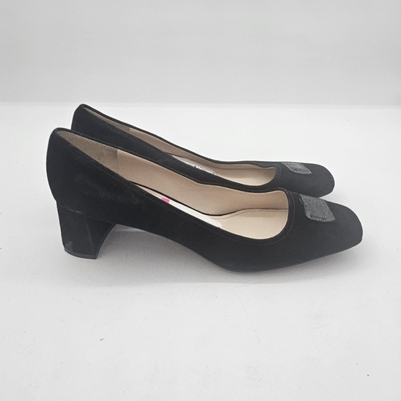 Prada Black Suede Block Heel Pumps Size 7.5 Narrow - Picture 3 of 11